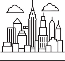 New york city skyline outline vector illustration, line art	