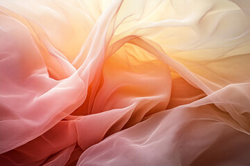 Soft fractal swirl in coral and rose pink fabric creates a gentle, flowing movement that evokes a...