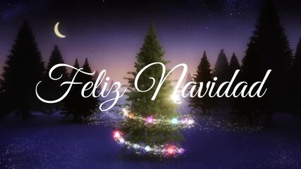 Animation of feliz navidad text over christmas tree - Powered by Adobe