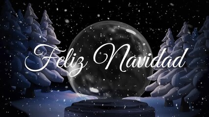 Animation of feliz navidad text over christmas snow globe - Powered by Adobe