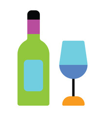 Colorful wine bottle and glass icon vector illustration,Celebration and party drink symbol in flat design