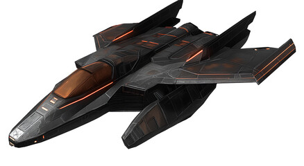 futuristic spaceship, in the style of cartoon style with transparent background.
