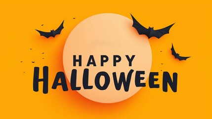 Happy Halloween Celebration with Bats: A festive Halloween scene presents a vibrant, sunny backdrop, with the message Happy Halloween elegantly displayed beneath a radiant sun.