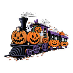 Whimsical Halloween Train with Pumpkins and Ghosts for Festive Celebrations