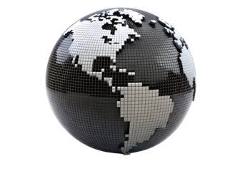 black pixelated earth png image on transparent background