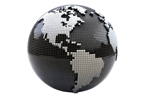 black pixelated earth png image on transparent background