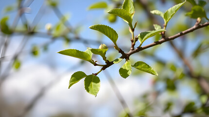 Fresh young apple tree sprout heralding spring