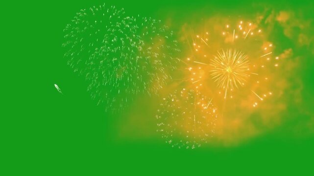 fireworks explosion on green screen 4k