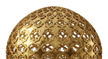 Ornate golden dome featuring intricate geometric star patterns against a white background.