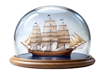 3d ship in a glass dome png image on transparent background