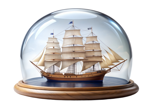 3d ship in a glass dome png image on transparent background