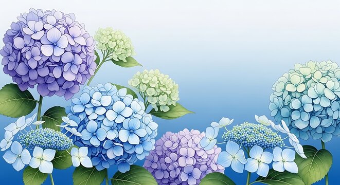 Artistic Painting of Blue and Purple Hydrangeas.