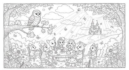 Obraz premium Adorable Animals Tea Party.