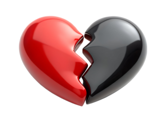 a 3d broken love with one side is black and one is red png image on transparent background