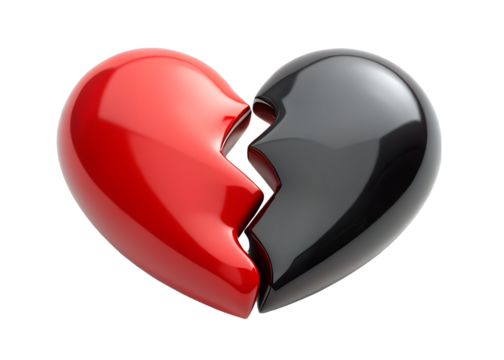 a 3d broken love with one side is black and one is red png image on transparent background