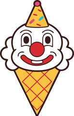 Whimsical clown ice cream cone bringing a smile