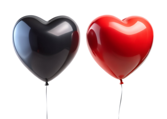 two love balloon, one is black other is red png image on transparent background