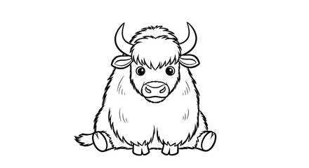 Adorable fluffy baby yak sitting down with big eyes and horns perfect for kids and animal lovers everywhere