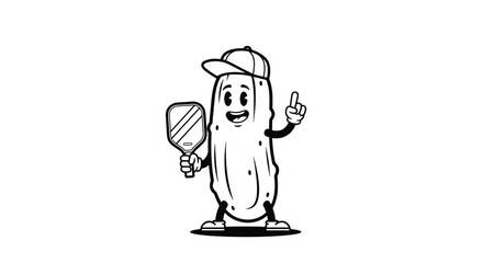 Adorable pickle character with paddle and cap teaching and playing outdoor sports with enthusiasm and joy