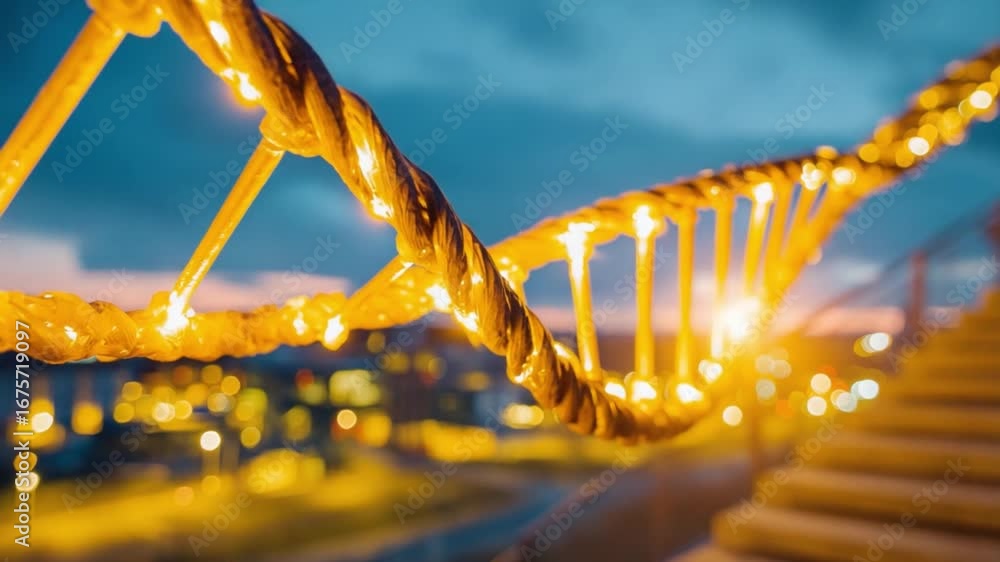 Poster illuminated dna helix: an intricate, glowing dna helix with a gradient color, presented in a science