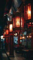 Fototapeta premium Beautiful red lanterns illuminate the night street