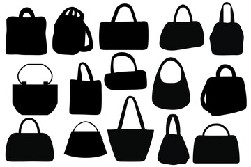 Set of ladies bags, purse icons set, set of bags, silhouette of bags