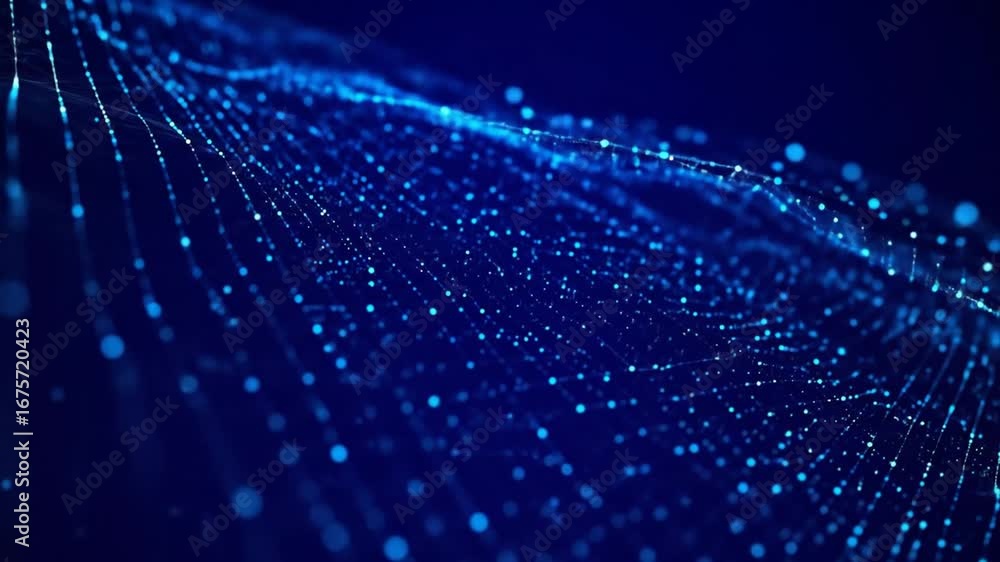 Aufkleber abstract blue wavy data network background with glowing dots and lines technology concept digital ar