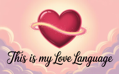  A romantic illustration of a glowing crimson heart with the phrase "this is my love language."