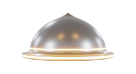 A shiny, metallic dome with a pointed top and a glowing, circular band around its base.