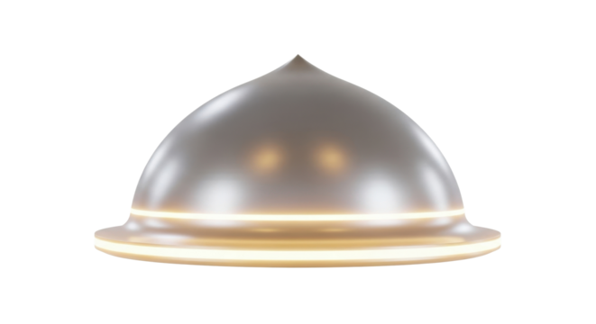 A shiny, metallic dome with a pointed top and a glowing, circular band around its base.