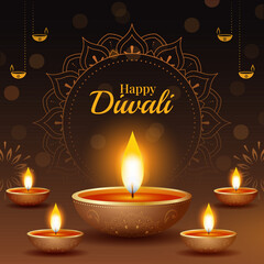India festival happy diwali celebration greeting card, background, poster, flyer, vector illustration