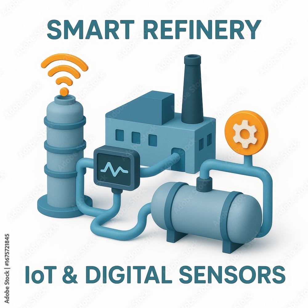 Poster digital smart refinery with iot technology and advanced digital sensors for industry 4.0