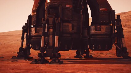 A Martian base landing platform features advanced robotic components situated on the rugged surface of Mars, showcasing the design for future exploration missions on the red planet. - Powered by Adobe