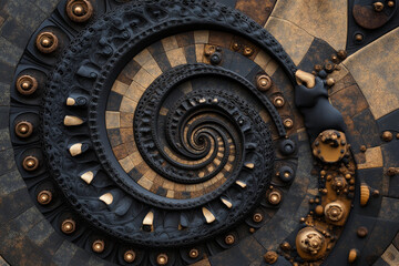 Fototapeta premium Dark blue fractal waves form a captivating spiral design with intricate patterns and textures