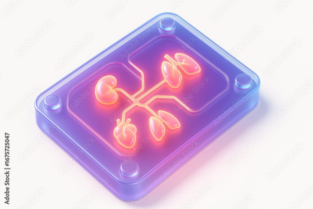 Poster futuristic neon circuit board design with organic structures and glowing elements