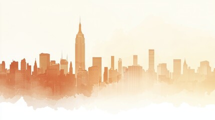 Obraz premium City Skyline at Sunset with Warm Tones and Soft Background Effects