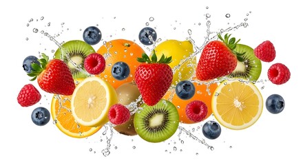 Refreshing fruit splash artwork, colorful abstract food photography style