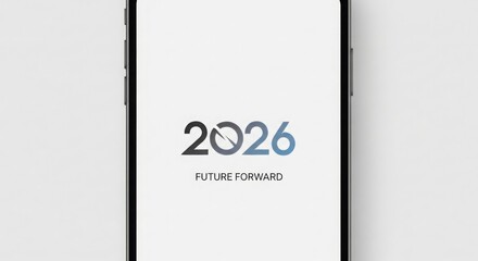 Modern 2026 Future Forward concept design on clean screen, inspiring forward thinking business growth