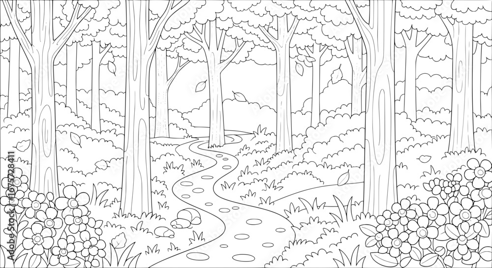Aufkleber forest landscape with trees and pathway with transparent background