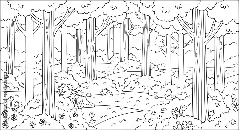 Poster Forest scene with trees and foliage with transparent background