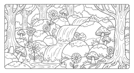 Naklejka premium Mystical forest scene with mushrooms and flowers with transparent background