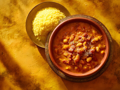A bowl of indian bean curry served with rice