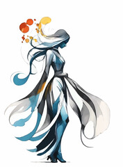dancing lady with floating veils abstract watercolor vector illustration
