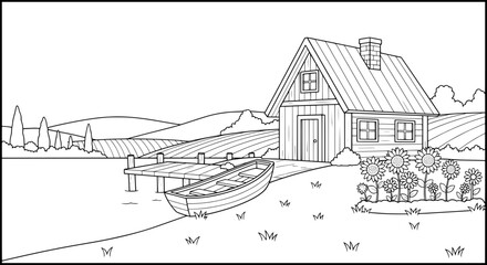 Obraz premium Landscape of a countryside house with transparent background