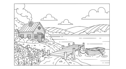 Fototapeta premium Scenic lakeside cabin with transparent background