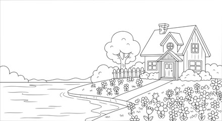 Obraz premium House with garden and flowers with transparent background