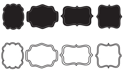 Black vintage label frames .  Retro frame. Set of shiny black vintage label frames with decorative borders, perfect for luxury packaging, invitations, certificates, or elegant branding design.

