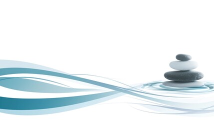 The white background, featuring waves and a small pile of smooth pebbles, creates an elegant display for wellness or spa promotional content, suitable for wellness-focused events in digital media.