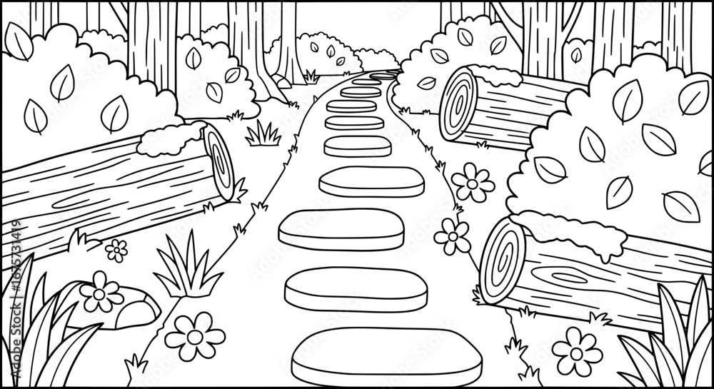 Poster pathway with stones in a forest scene with transparent background