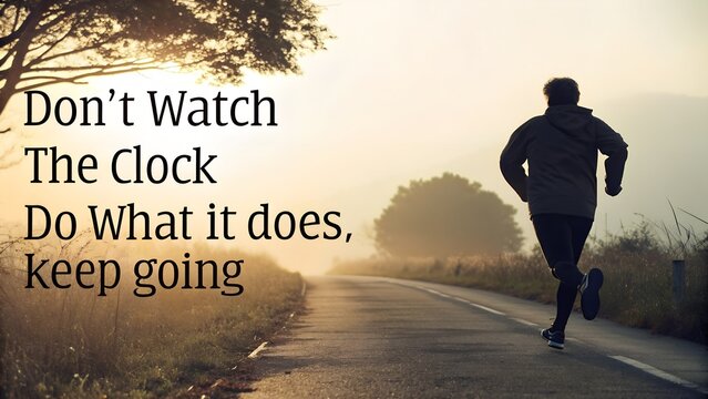 Runner on a Foggy Road with Motivational Quote.